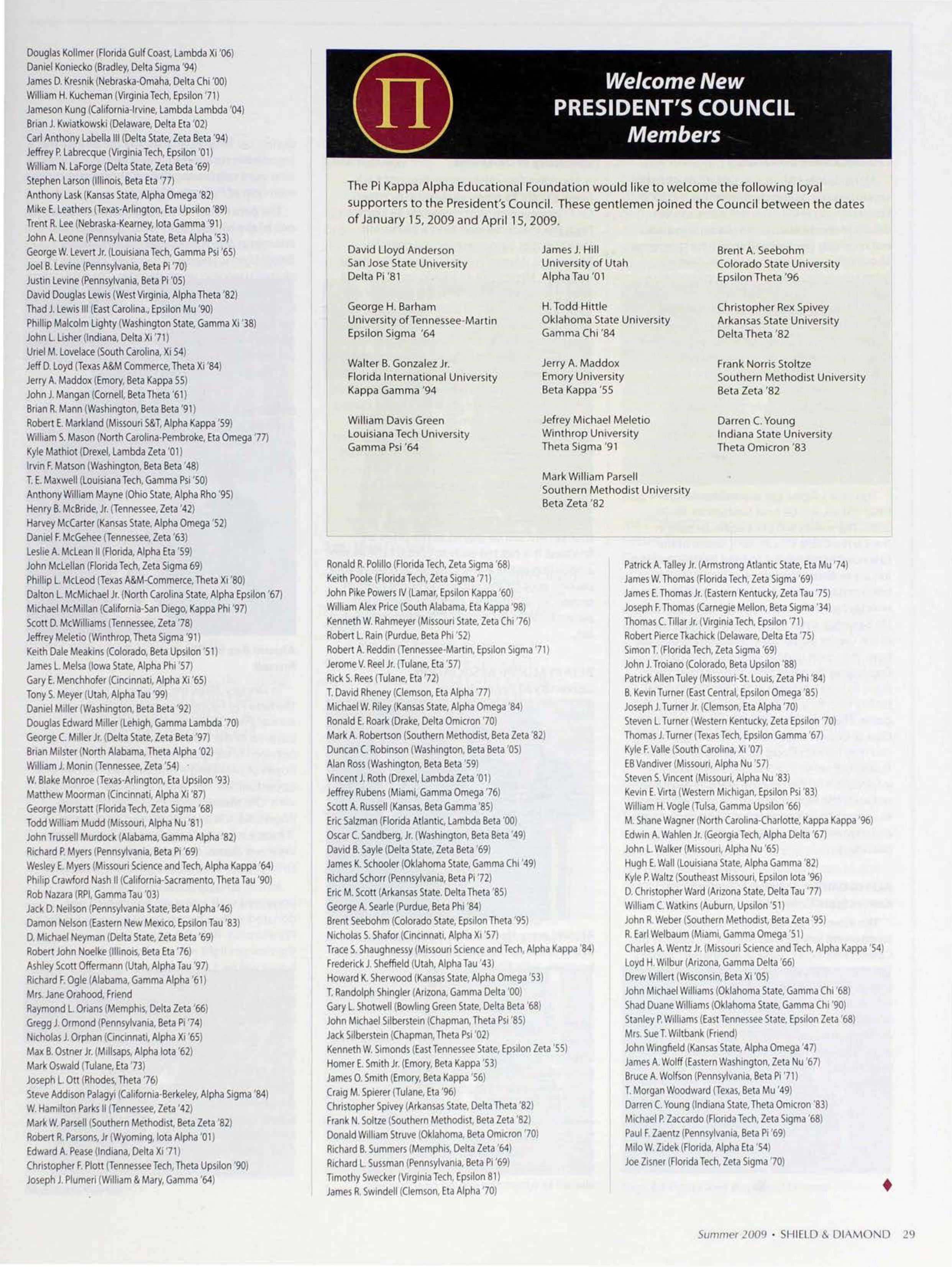 President Council New Members, Summer 2009